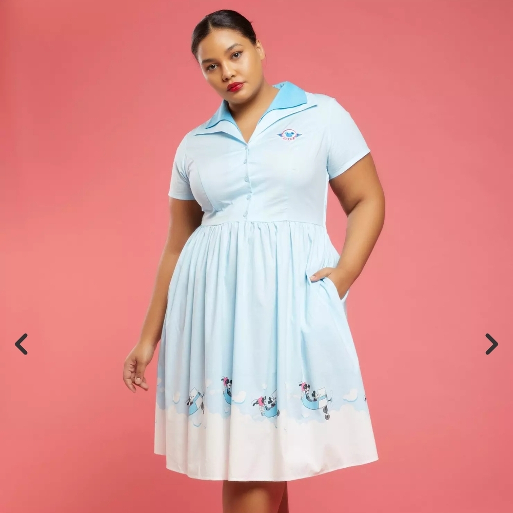 Her Universe Disney Mickey Mouse Minnie Mouse Airplane Retro Dress Plus Size
